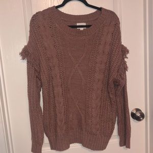 Everly Mauve Fringe Knit Sweater - Buttery Soft